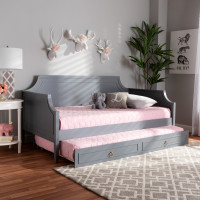 Baxton Studio Mariana-Grey-Daybed-T Mariana Classic and Traditional Grey Finished Wood Twin Size Daybed with Trundle
